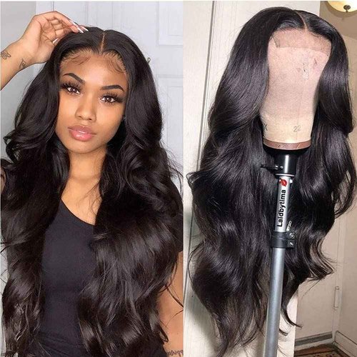 NC Body Wave Human Hair Wigs For Black Women Wig 4x4 Middle Part Lace Front Wigs 150% Density Body Wave Lace Front Wig Brazilian Virgin Hair Lace Closure Wig Natural Black(32inch) …