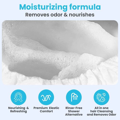 Drench No Water Hair Washing Cap - Waterless Shower Caps with Shampoo and Conditioner - Disposable Rinse Free Wash Aids - Ideal for Elderly and Disabled - Pack of 24