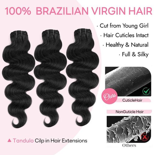 Tandulo Clip in Hair Extensions Real Human Hair Body Wave 1B Natural Black Clip in 100% Brazilian Remy Human Hair Extensions 8pcs Per Set with 18 Clips Double Weft 22 Inch 110g/3.6oz
