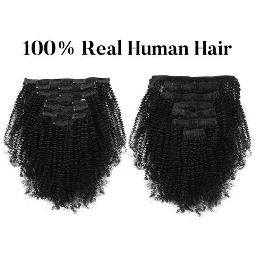 Sassina Real Remy Afro Coily Clip In Human Hair Extensions unprocessed 4B 4C Afro Kinky Curly Clip ins For African Americans Black Women 120 Grams 7 Pieces With 17 Clips 4AC 16 Inch