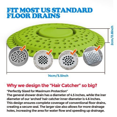 zaa Shower Drain Hair Catcher, 2 Pack Premium Silicone Drain Protector & Shower Drain Cover for Regular Drains of Shower Room and Bathroom, Avocado