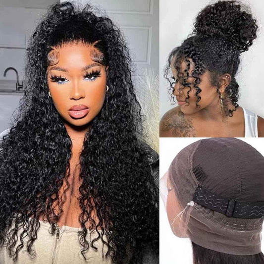 360 Lace Front Wigs Human Hair Hidden Strap Deep Wave Lace Frontal Wig Pre Plucked Drawstring Wig Human Hair 200 Density HD Full Lace Front 360 Glueless Wigs for Women (deep wig, 20inch)