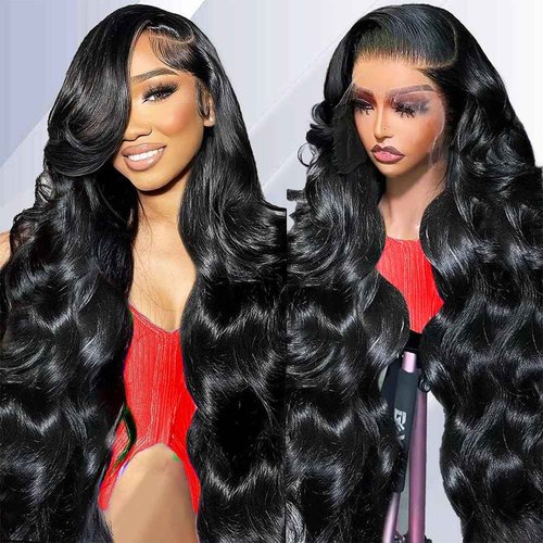 Erqq 13x6 Lace Front Wigs Human Hair Body Wave 24 inch HD Lace Frontal Wigs for Women Brazilian Human Hair Wigs Pre Plucked Bleached Knots 180 Density Natural Color