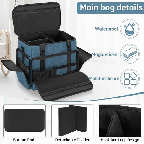 FREEAMG Extra Large Makeup Case with 4 Removable Pouches, Professional Make up Train Case,Travel Cosmetic Bag for Hairstylists Nail Tech Makeup Artist with Shoulder Strap and Handle （Blue）（Bag only）