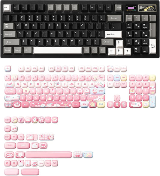 YUNZII IF99 Wireless Mechanical Gaming Keyboard(Black, Cocoa Cream V2 Switch), MOG Dye Sub PBT Keycaps(Pink Ice Cream)