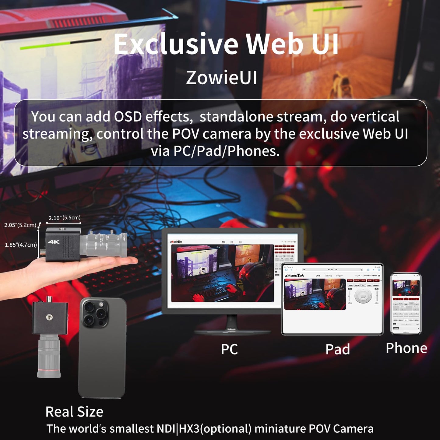 zowietek 4K Native NDI|HX3 POV Box Camera PoE, Simultaneously HDMI & SDI Output, RTSP/RTMP(s)/SRT, Standalone Live Streaming to YouTube/Facebook/Twitch for Webcast, Meeting, Teaching & Gaming (CS)
