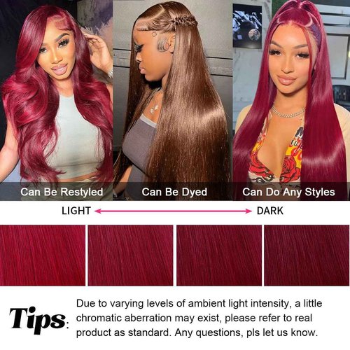 AUOU 32 Inch 99j Burgundy Lace Front Wigs Human Hair Pre Plucked Straight 13x4 HD Lace Front Wigs Human Hair 200% Density Glueless Red Color Frontal Wigs Human Hair for Women