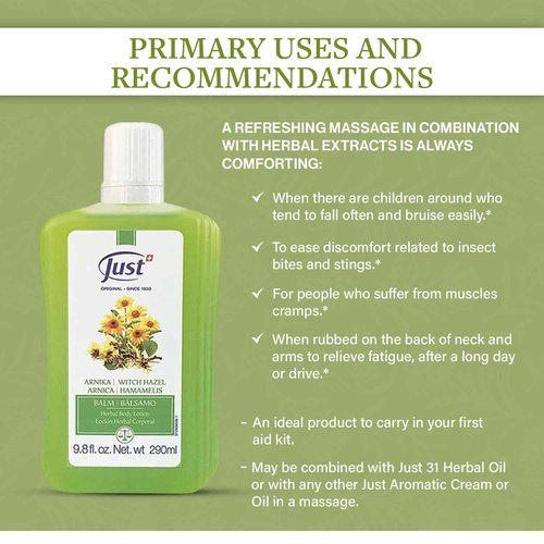 Arnica Body Lotion Balm, 290ml. Alternative Pre-Work Out Balm, Soothes Joint Pain & Muscle Cramps. Refreshing Balm For Bruises & Itches. Arnica Body Balm by Swiss Just.