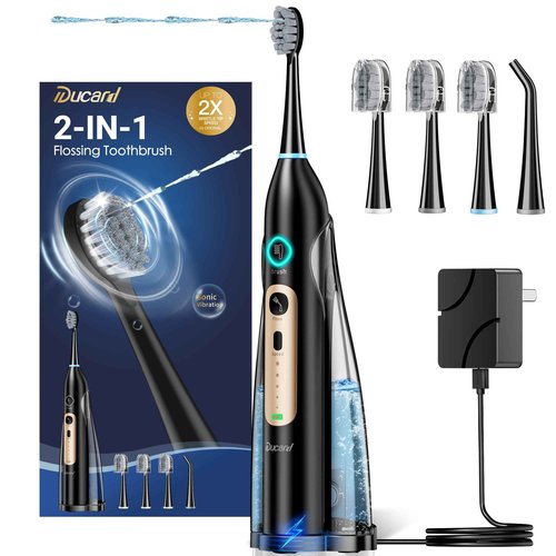 Ducard 3-in-1 Electric Toothbrush with Water Flosser: Portable flossing Toothbrush Combo for Adults, Cordless Travel Design, 3 Brush Modes & 5 Floss Speeds, Deep Cleaning for Braces/Sensitive Gums
