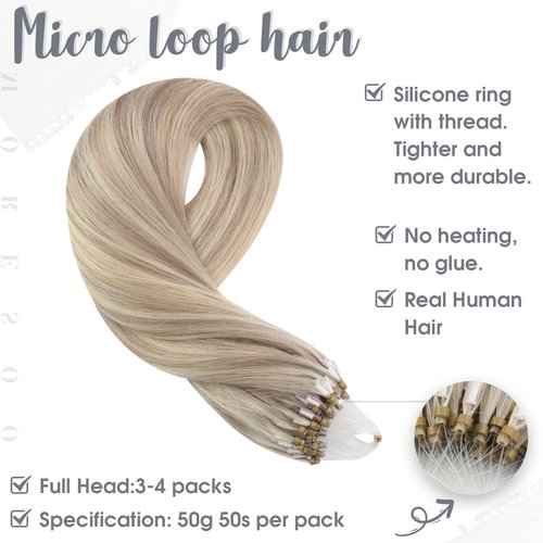 Bundles - Moresoo Remy Human Hair Tape in Extensions 16inch Blonde Mixed 20PCS/50G + Micro Loop Human Hair Extensions 16 Inch #18 Ash Blonde Mixed #613 Bleach Blonde 50g 50s