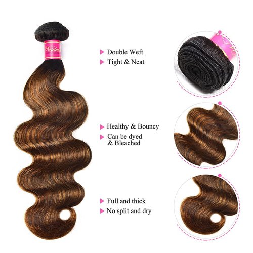Nadula 12A Highlight Brown Ombre Body Wave Human Hair Weave 1 Bundle 20inch,Balayage Colored Brazilian 100% Remy Human Hair Wavy Bundles Extensions Blonde #FB30 Color