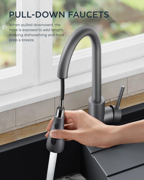 FORIOUS Kitchen Faucets with Pull Down Sprayer, High Arc Single Handle Classic Stainless Steel Sink Faucet 1 or 3 Hole, Suitable for Farmhouse Camper Laundry Rv Bar, Grey
