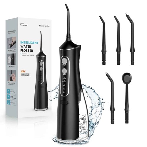 Water Dental Flosser Teeth Pick: 4 Modes Portable Cordless Oral Irrigator, 300ML Water Teeth Cleaner with 5 Jet Tips, Rechargeable, IPX7 Waterproof Flossing Cleaning Picks for Home,Travel, Braces Care