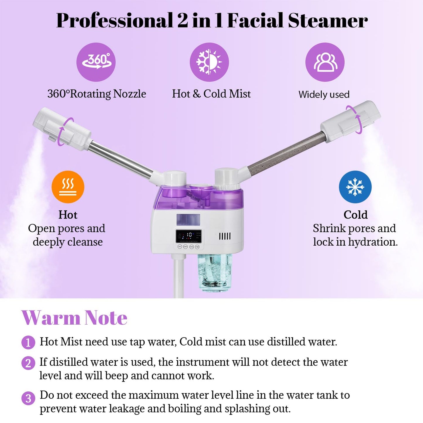Professional 2 in 1 Facial Steamer, Esthetician Steamer with Hot & Cold Mist, Face Steamer for Facial Deep Cleaning, Facial Steamer for Home Beauty Salon Spa