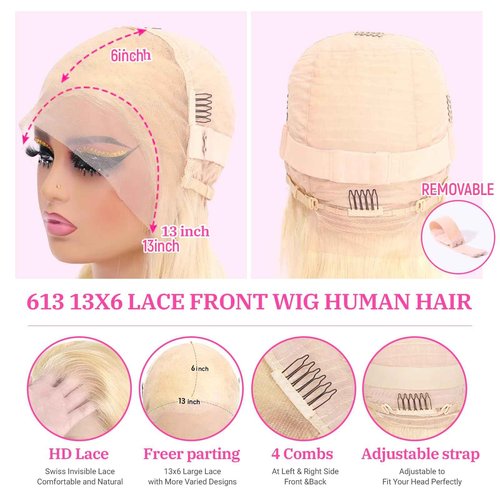 ZyBeidi 30 Inch 613 13x6 Lace Front Wig Human Hair Straight Human Hair Wig 180 Density Honey Blonde Wig Human Hair For Black Women