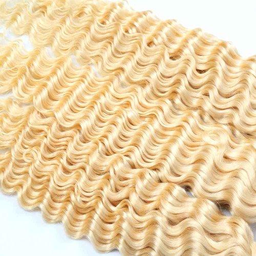 #613 Blonde Bundles Deep Wave Bundles Human Hair 34 34 34 Inch Unprocessed Brazilian Virgin Weave Hairs Honey Blonde 3 Bundle 50 Gram Per Bundle Human Hair Extensions