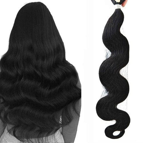 Misslala I Tip Hair Extensions Human Hair 22 Inch Fusion Wavy Hair Extensions Color #1B Off Black Keratin Bond Hair Extensions Wavy Human Hair Black Hair Extensions 50S/40G 0.8g/s