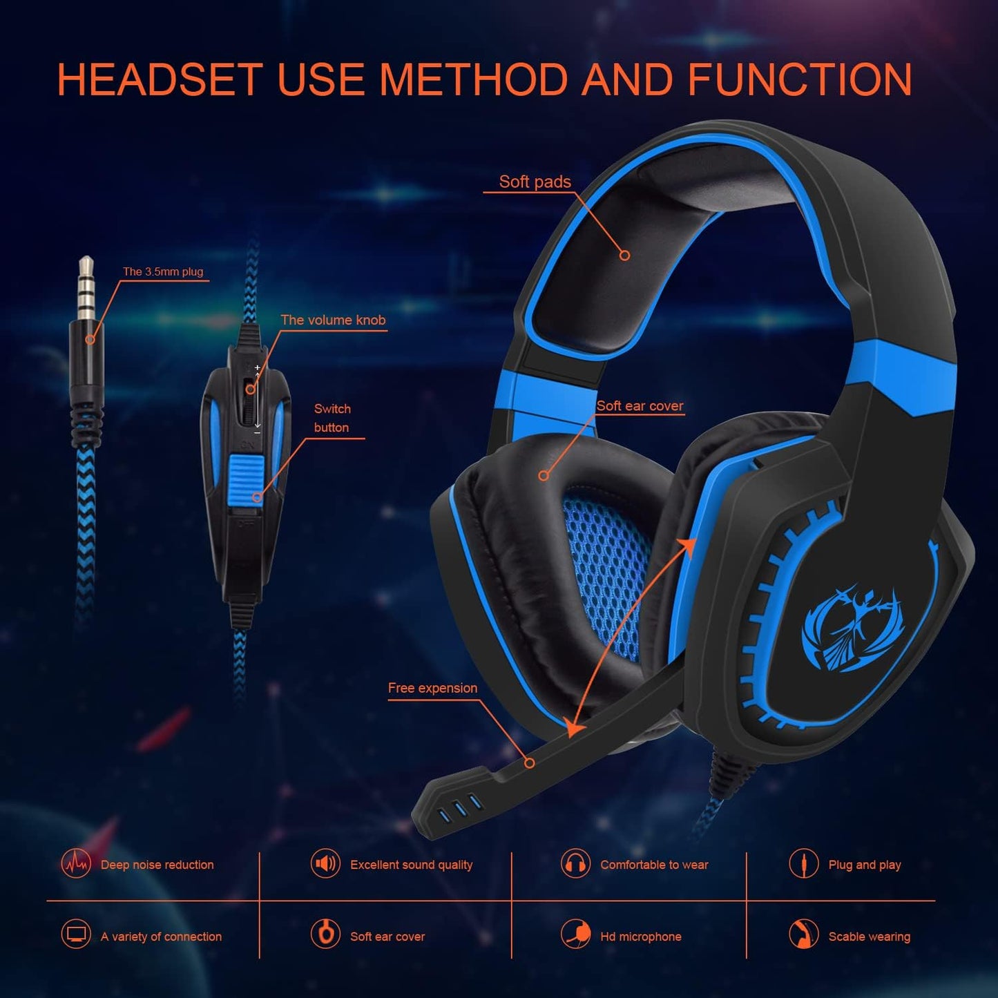 Anivia AH28 Over Ear Headphones Wired Stereo Computer Headsets Gaming Headset with Mic, Bass with Volume Control, Noise Isolating for Multi-Platforms