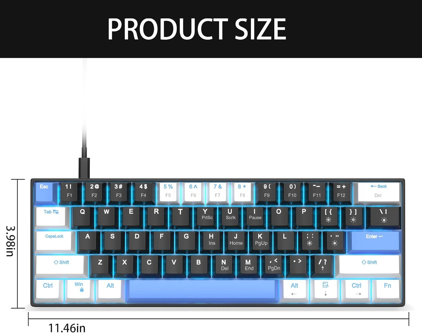 60% Mechanical Gaming Keyboard, White Gaming Keyboard with Red Switches, Detachable Type-C Cable Mini Keyboard with Blue LED Light for/PC/Laptop