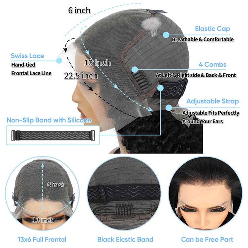 BJVT 13x6 Deep Wave Lace Front Wigs Human Hair Wigs for Women 200 Density HD Transparent Deep Curly Lace Frontal Wigs Human Hair Pre Plucked with Baby Hair Natural Color 30 Inch