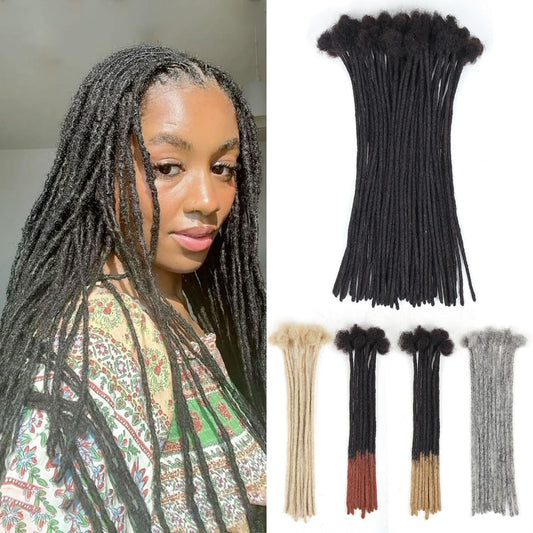 Lounoke Loc Extensions Human Hair,20 Inch 0.6cm Pencle Size Dreadlock Extensions Human Hair for Women Men Full Handmade Permanent Dreads Locs(Natural Black 40 Strands)