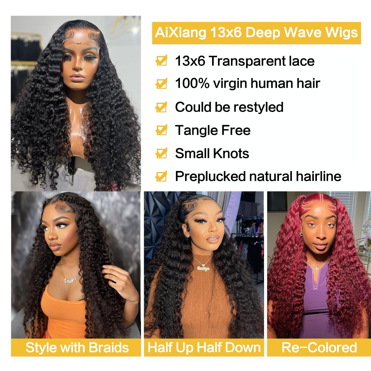 18 Inch Curly Lace Front Wigs Human Hair 13x6 Deep Wave Lace Front Wigs Human Hair Curly Lace Front Wigs Virgin Remy Wig for Women Deep Wave 13x6 Frontal Wig