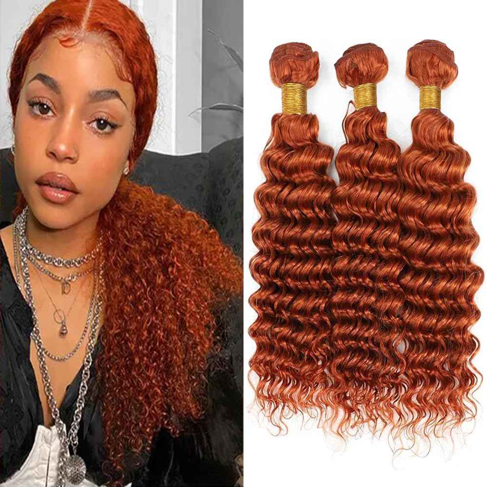Giginger Bundles Human Hair 22 24 26 inch Orange Deep Wave Bundles 350 Color Human Hair Unprocessed Quick Weave Soft Sewn In Hair Extensions for Black Women