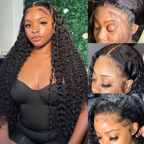 Alibeauty 13x4 HD Transparent Lace Front Wigs Human Hair Pre Plucked Hairline with Baby Hair 200 Density Brazilian Water Wave Wigs for Black Women(14 Inch)