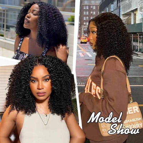 Kinkycurly Wig Human Hair 13x6 Lace Front Wigs Human Hair Afro Kinky Curly Wig 18 inch Pre Plucked 180% Density Black Jerry Curly Afro Kinky-Curly Natural Hairline Full Bouncy Thick Average Size