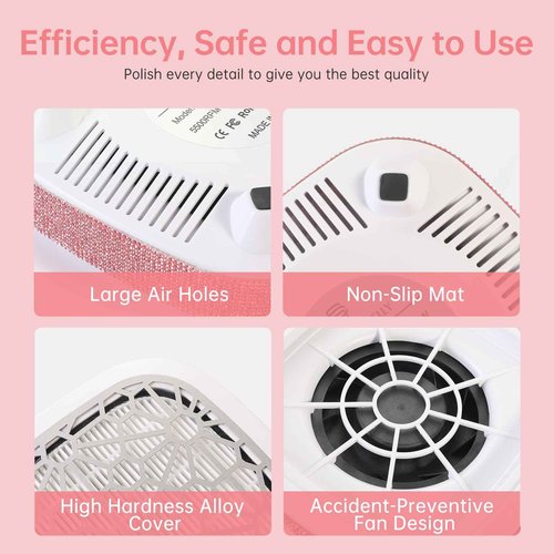 CHRISTINE SHELLY Nail Dust Collector, Cordless Dust Collector Nail Tech, Compact Powerful 6000RPM Nail Vacuum Fan Rechargeable Dust Extractor for Acrylic Gel Polish Manicure Pedicure for Home, Pink