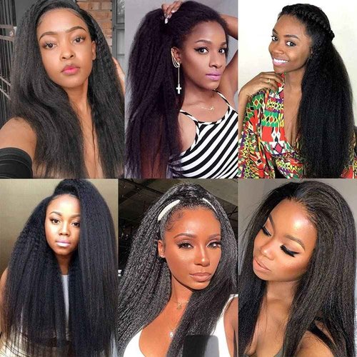 Yaki Straight Bundle Natural Black Human Hair 3 Bundles Kinky Straight Brazilian Unprocessed Virgin Hair Extensions Double Weft Bundle For Women 26 28 30 Inch