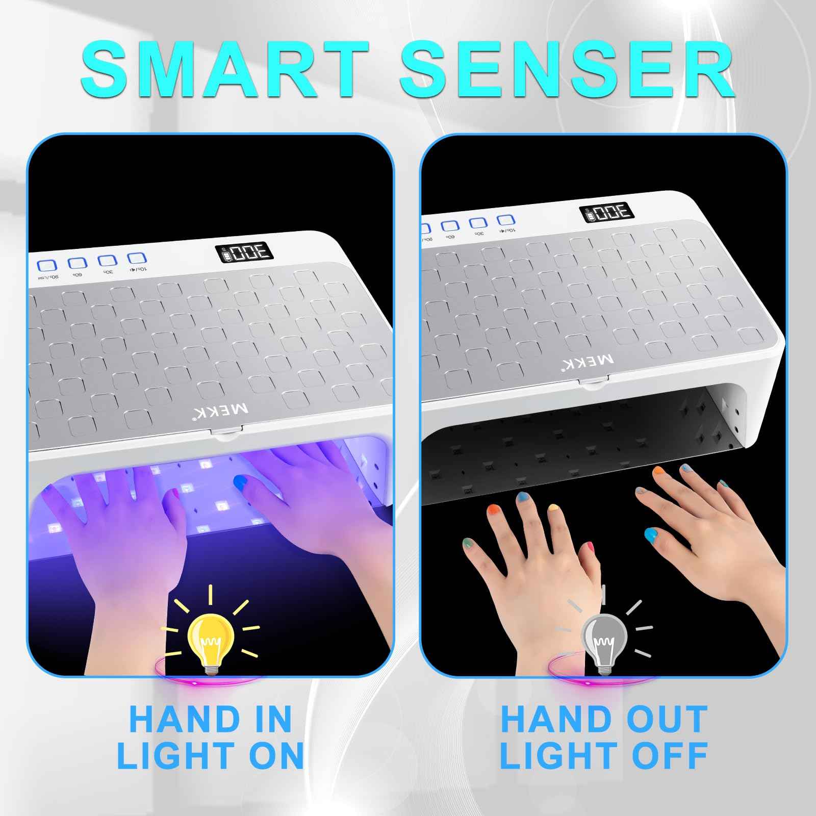 MEKK UV LED Nail Lamp - Luxury Cordless UV Light for Gel Nails with Red Light Skincare,4+2 Timer Modes,Two-Hand Design,Professional Nail Lamp for Salon & Home-White