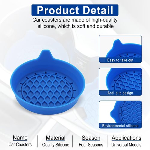 SINGARO Car Cup Holder Coaster, Silicone Cup Holder Insert, Universal Non-Slip Cup Holders, Car Accessories Interior for Women and Man 4 Pack Blue