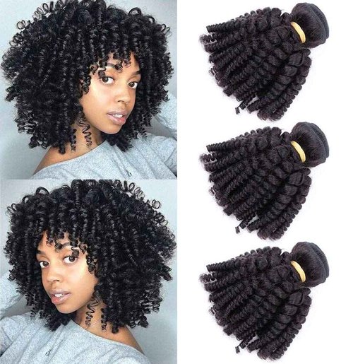 VIOLET Brazilian Human Hair Funmi Curly Hair 3 Bundles 12inches Same Size Unprocessed Virgin Hair Afro Kinky Curly Fummi Bouncy Curly Hair Weave Weft Extensions (12 Inch, Natural Black)