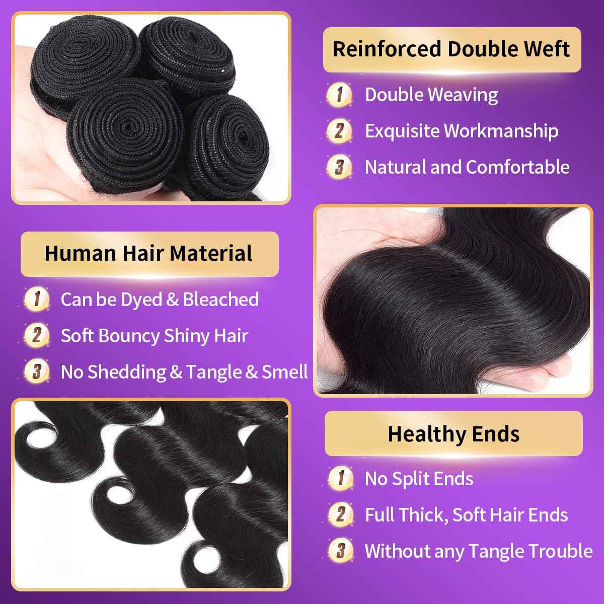 12A Human Hair Bundles with Closure 20 22 24+18 Inch Body Wave Bundles with 4x4 HD Lace Closure Human Hair 100% Brazilian Virgin Hair Extensions 3 Bundles Deals Hair Quick Weave Natural Black