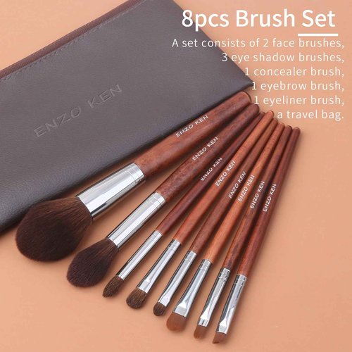 ENZO KEN Walnut Makeup Brushes Set Professional, Natural Pony Hair Makeup Brush Set with Case, Cosmetic Brushes Makeup Set, Natural Bristle Makeup Brushes, Natural Hair Make up Brush Set Professional.