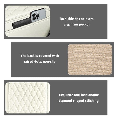 Upgraded Car Center Console Cover,Microfiber Leather Car Armrest Cover Cushion with 2 Storage Bags,Universal Car Armrest Storage Box Car Interior Accessories for Most Vehicles (Cream)