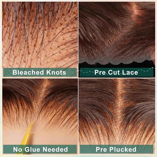 MUGOHK Brown Wear and Go Glueless Wigs Human Hair Pre Cut 30 Inch 7x5 Chocolate Brown Body Wave HD Lace Front Wig Pre Plucked Bleached Knots #4 Dark Brown Lace Closure Wigs 200 Density for Women