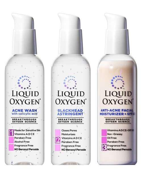 Liquid Oxygen Acne Treatment System for Acne-Prone Skin | Oxygen-Infused | Cleansing Wash, Blackhead Astringent & Hydrating Moisturizer | Blemish Control & Pimple Treatment | Dermatologist-Recommended