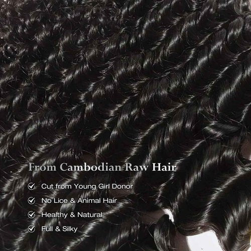 ASHINE Human Hair Bundle Deep Wave Unprocessed Cambodian Raw Hair 20 Inch, Flip Over Quick Weave Wet and Wave Bundles for Women Natural Black