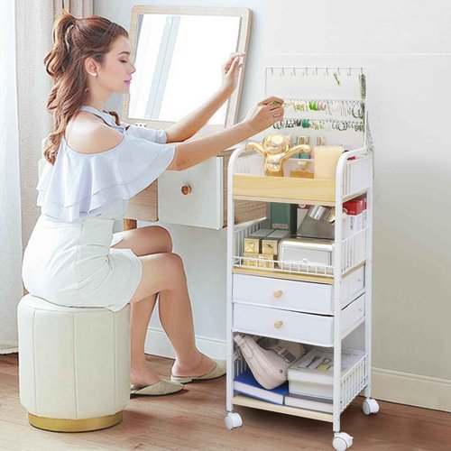 YGJT Makeup Organizer, Floor Skincare Cosmetics Organizer with Drawers, Jewelry Organizers and Storage for Earring Necklace, Vanity Organizer for Skin Care Perfume Makeup Brush Nail Polish Hair Tool