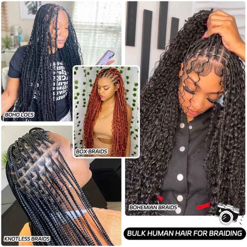 Aailvmey Human Braiding Hair for Boho Braids Bohemian Deep Wave Bulk 100% Human Hair for Braiding Wet and Wave Human Culry Hair for Boho Knotless Braids No Weft 2 Bundles 100g Hair Extensions