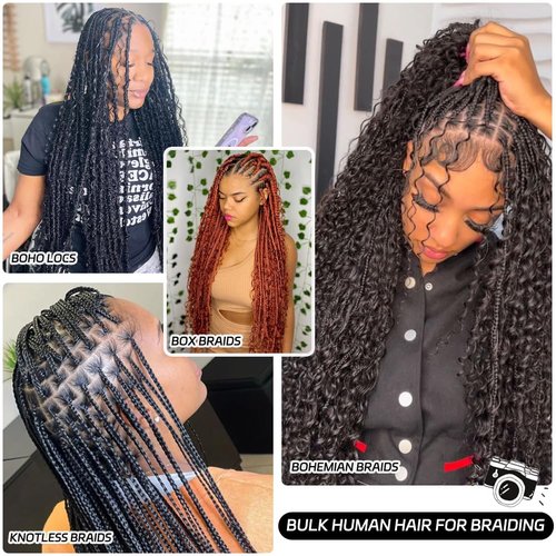 Boho Human Braiding Hair Curly for Boho Braids Bohemian 100% Human Hair for Braiding Wet and Wave Deep Wave Bulk Human Hair for Boho Knotless Braids No Weft 2 Bundles
