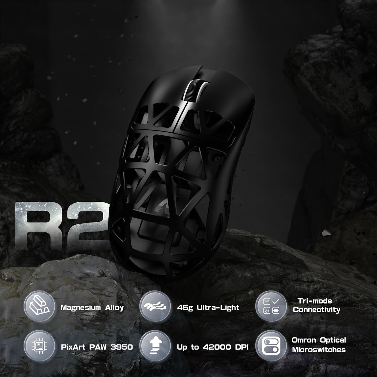 ZIYOU LANG x Attack Shark R2 Superlight Wireless Gaming Mouse,Magnesium Alloy, PixArt PAW3950 Sensor,Adjustable 42K DPI,8K Hz Polling Rate,5 Programmable Button,Long Battery Life,PC/Mac/Xbox/PS-Grey