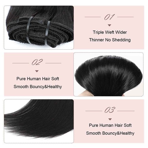 MIRONICA Clip in Hair Extensions Real Human Hair 24 Inch 120g/4.23oz 1B Natural Black Clip in 100% Brazilian Remy Virgin Human Hair Extensions 8pcs Per Set with 20 Clips Double Weft