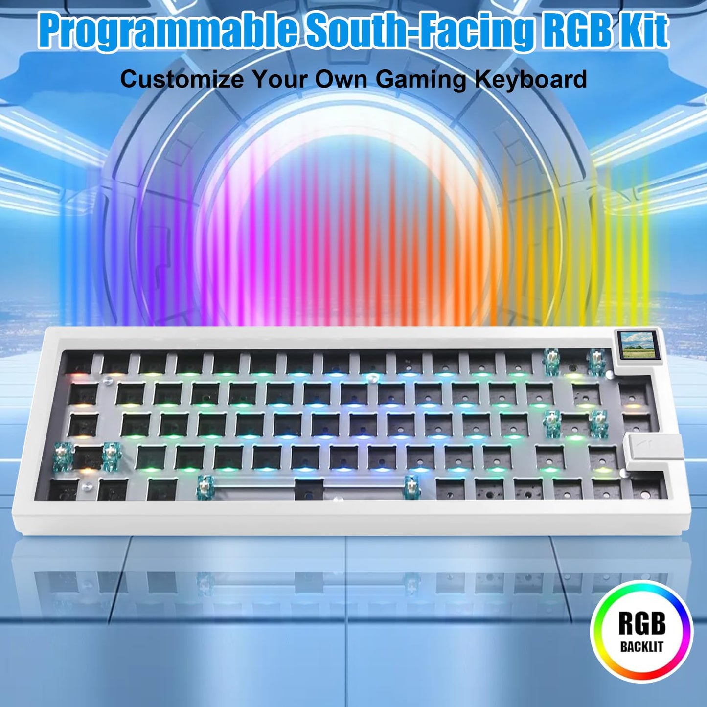 ZMX GMK67S Keyboard Barebones Kit,65% Gasket Mount Hot Swap PCB Tri-Mode BT5.0/2.4G/Type-C Wireless Mechanical Keyboard with TFT-LCD Screen VIA Programmable Custom RGB Gaming Keybaord DIY Kit (White)