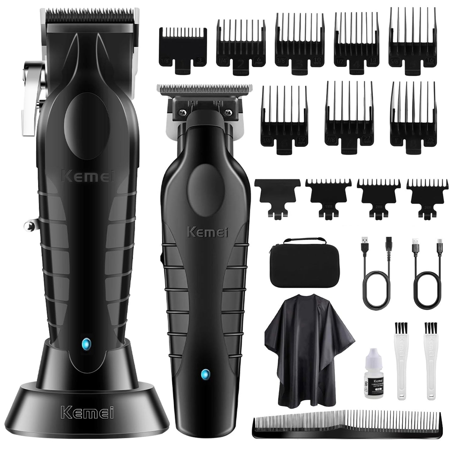 KEMEI Hair Clipper and Trimmer Set Professional Cordless Hair Clipper for Men Electric Beard Trimmers Barber Hair Cuttings Kit, T Blade Trimmers for Men, KM-2296，KM-2299