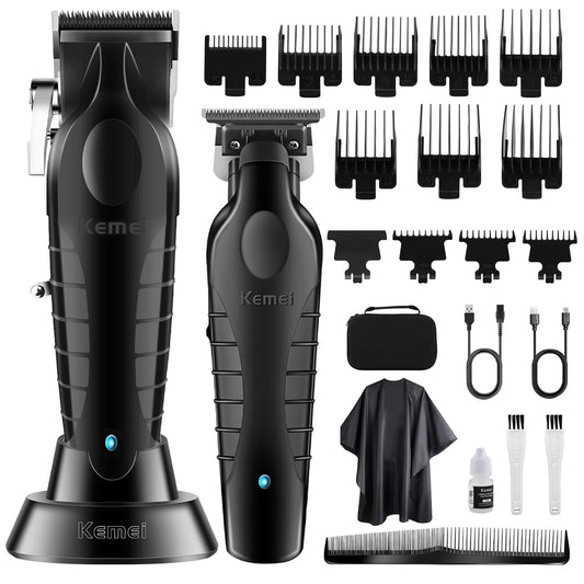 KEMEI Hair Clipper and Trimmer Set Professional Cordless Hair Clipper for Men Electric Beard Trimmers Barber Hair Cuttings Kit, T Blade Trimmers for Men, KM-2296，KM-2299