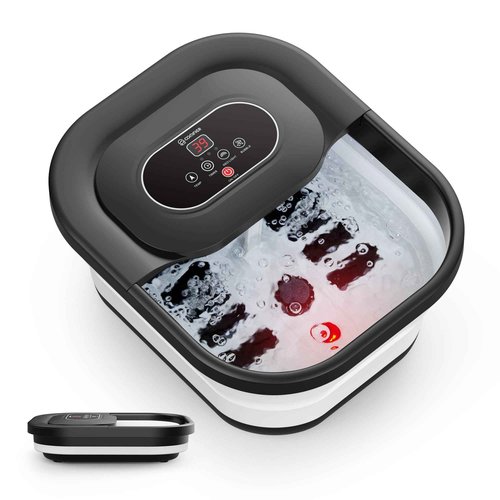 COMFIER Collapsible Foot Spa Bath Massager with Heat, Pedicure Foot Spa with Bubbles, Red Light, Pumice Stone and Shiatsu Massage Rollers, Heated Bath Spa for Relaxation and Stress Relief (Black)