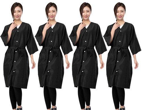 Salon Robes for Clients, Pack of 4, Hair Color Gown Cape for Women & Men, Grooming Smock-Kimono Style, 5 Snaps Closures